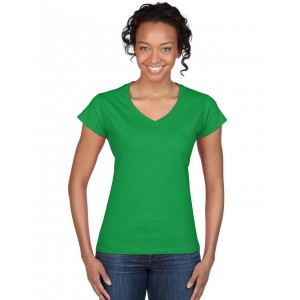 SOFTSTYLE(r) LADIES' V-NECK T-SHIRT, Irish Green (T-shirt, 90-100% cotton)