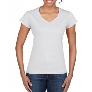 SOFTSTYLE(r) LADIES' V-NECK T-SHIRT, White (T-shirt, 90-100% cotton)