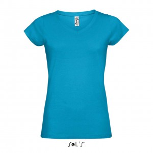 SOL'S MOON - WOMEN?S V-NECK T-SHIRT, Aqua (T-shirt, 90-100% cotton)