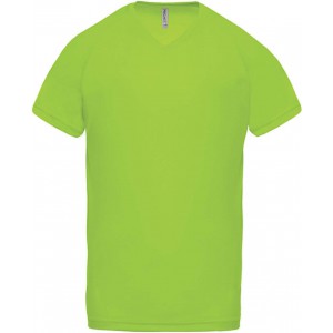 MEN?S V-NECK SHORT SLEEVE SPORTS T-SHIRT, Lime (T-shirt, mixed fiber, synthetic)