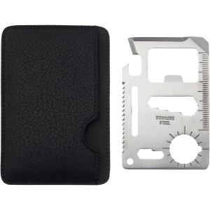 Saki 15-function pocket tool card, Silver, solid black (Tools)