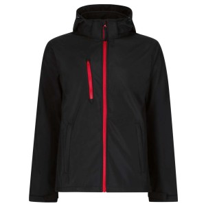 VENTURER 3 LAYER HOODED PRINTABLE SOFTSHELL JACKET, Black/Classic Red