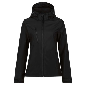 WOMEN'S VENTURER 3 LAYER HOODED PRINTABLE SOFTSHELL JACKET, Black/Black