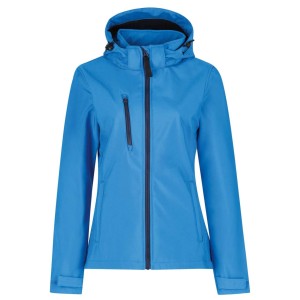 WOMEN'S VENTURER 3 LAYER HOODED PRINTABLE SOFTSHELL JACKET, French Blue/Navy