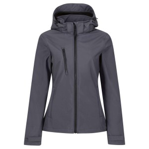 WOMEN'S VENTURER 3 LAYER HOODED PRINTABLE SOFTSHELL JACKET, Seal Grey/Black