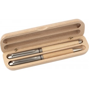 Beechwood writing set Oliviero, brown (Pen sets)