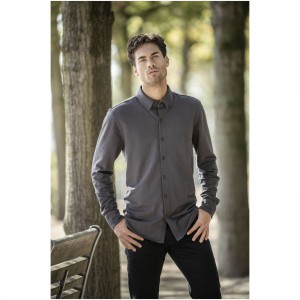 Bigelow long sleeve men's pique shirt, Storm Grey (Long-sleeved shirt)