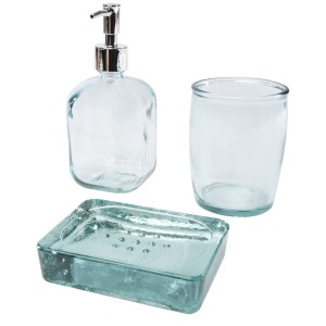 Jabony 3-piece recycled glass bathroom set, Transparent clea (Body care)