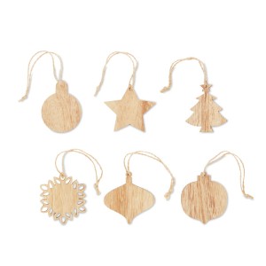 Set of wooden Xmas ornaments, Wood