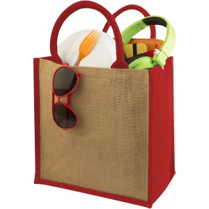 Chennai tote bag made from jute, Natural,Red (Shopping bags)