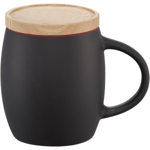 Hearth 400 ml ceramic mug with wooden lid/coaster, solid black,Red (Mugs)