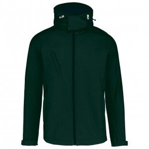 MEN'S DETACHABLE HOODED SOFTSHELL JACKET, Bottle Green