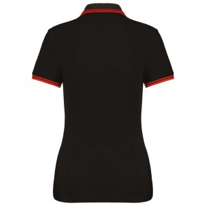 LADIE'S 2 STRIPED SHORT SLEEVED POLOSHIRT, Black/Red (Polo shirt, 90-100% cotton)