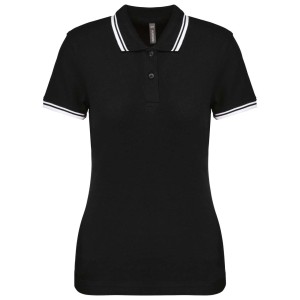 LADIE'S 2 STRIPED SHORT SLEEVED POLOSHIRT, Black/White (Polo shirt, 90-100% cotton)