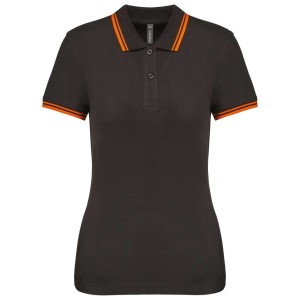 LADIE'S 2 STRIPED SHORT SLEEVED POLOSHIRT, Dark Grey/Orange (Polo shirt, 90-100% cotton)