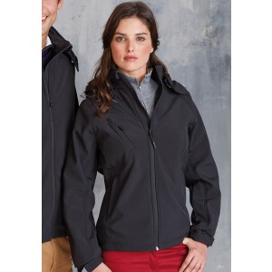 LADIES' DETACHABLE HOODED SOFTSHELL JACKET, Black (Jackets)