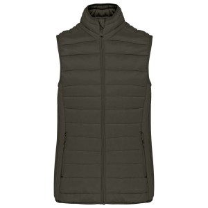 LADIES' LIGHTWEIGHT SLEEVELESS FAKE DOWN JACKET, Dark Khaki (Vests)