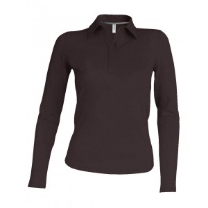 LADIES' LONG-SLEEVED POLO SHIRT, Chocolate (Long-sleeved shirt)