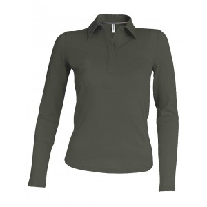 LADIES' LONG-SLEEVED POLO SHIRT, Dark Khaki (Long-sleeved shirt)