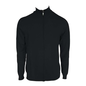 MEN?S FULL ZIP CARDIGAN FINE GAUGE COTTON, Black