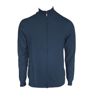 MEN?S FULL ZIP CARDIGAN FINE GAUGE COTTON, Deep Blue