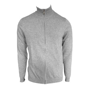 MEN?S FULL ZIP CARDIGAN FINE GAUGE COTTON, Light Melange Grey