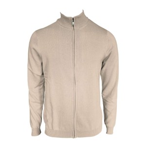 MEN?S FULL ZIP CARDIGAN FINE GAUGE COTTON, Sand