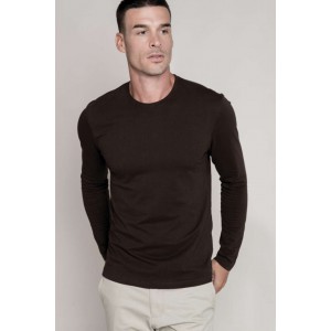 MEN'S LONG-SLEEVED CREW NECK T-SHIRT, Dark Khaki (Long-sleeved shirt)