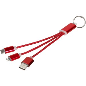 Metal 3-in-1 charging cable with keychain, red (Eletronics cables, adapters)