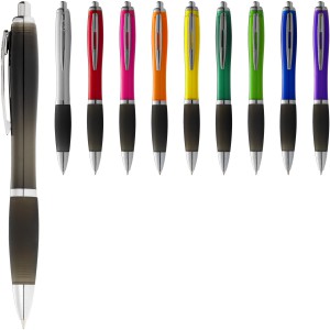 Nash ballpoint pen with coloured barrel and black grip, Blue, solid black (Plastic pen)