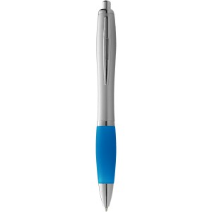 Nash ballpoint pen with silver barrel with coloured grip, Silver,aqua blue (Plastic pen)