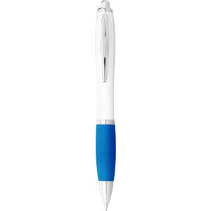 Nash ballpoint pen with white barrel and coloured grip, White,Aqua (Plastic pen)