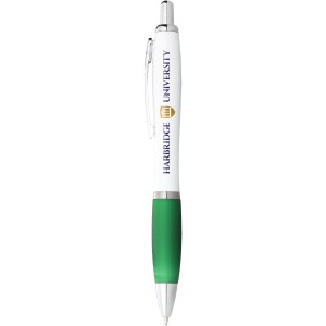 Nash ballpoint pen with white barrel and coloured grip, White,Green (Plastic pen)