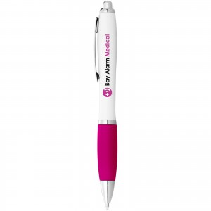 Nash ballpoint pen with white barrel and coloured grip, White,Pink (Plastic pen)