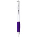Nash ballpoint pen with white barrel and coloured grip, White,Purple (10637105)