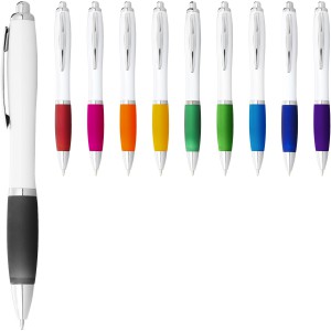 Nash ballpoint pen with white barrel and coloured grip, White,Purple (Plastic pen)