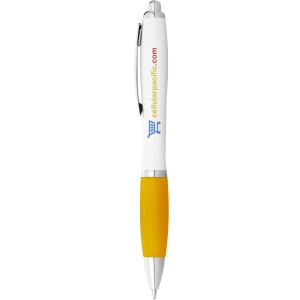 Nash ballpoint pen with white barrel and coloured grip, White,Yellow (Plastic pen)