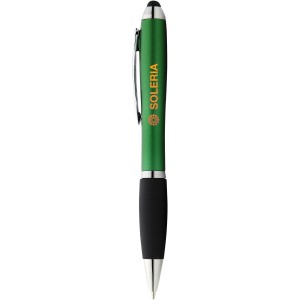 Nash coloured stylus ballpoint pen with black grip, Green, solid black (Plastic pen)