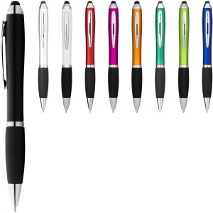 Nash coloured stylus ballpoint pen with black grip, solid black (Plastic pen)