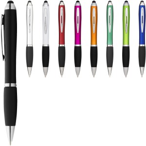 Nash coloured stylus ballpoint pen with black grip, White, solid black (Plastic pen)