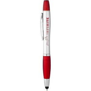 Nash stylus ballpoint pen and highlighter, Silver,Red (Multi-colored, multi-functional pen)