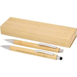 Oblys bamboo ballpoint pen and mechanical pencil set (black  (Pen sets)