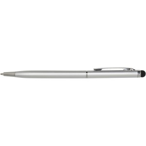 Ore aluminium ballpoint pen with stylus (blue ink), Silver (Metallic pen)