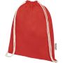 Oregon 140 g/m2 GRS recycled cotton drawstring bag, Red