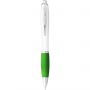 Nash ballpoint pen with white barrel and coloured grip, White,Lime
