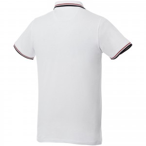 Fairfield short sleeve men's polo with tipping, White,Navy,Red (Polo shirt, 90-100% cotton)