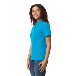 SOFTSTYLE(r) LADIES' DOUBLE PIQU POLO WITH 3 COLOUR-MATCHED BUTTONS, Sapphire (Polo shirt, 90-100% cotton)