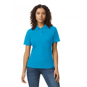 SOFTSTYLE(r) LADIES' DOUBLE PIQU POLO WITH 3 COLOUR-MATCHED BUTTONS, Sapphire (Polo shirt, 90-100% cotton)