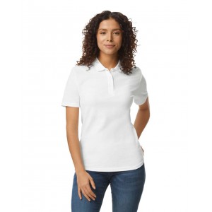 SOFTSTYLE(r) LADIES' DOUBLE PIQU POLO WITH 3 COLOUR-MATCHED BUTTONS, White (Polo shirt, 90-100% cotton)