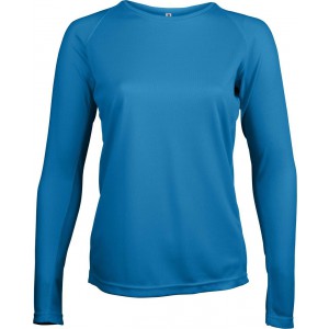 LADIES' LONG-SLEEVED SPORTS T-SHIRT, Aqua Blue